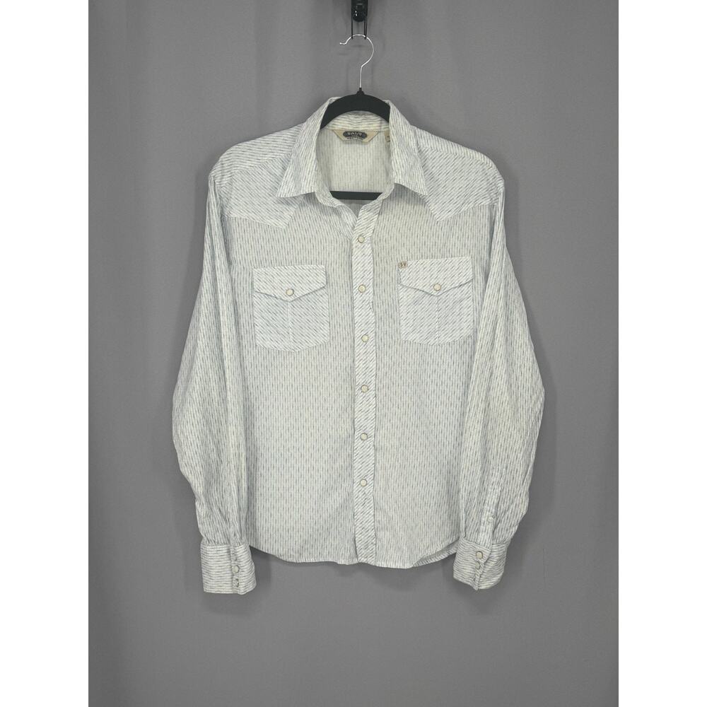 Salt Valley Shirt Mens Medium Blue Stripe Pearl Snap Long Sleeve Western Cowboy